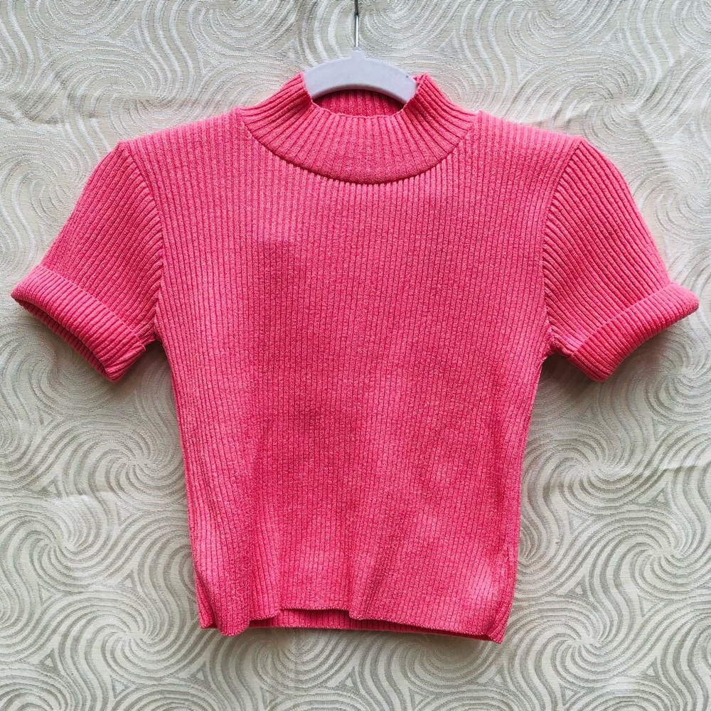 Vintage Pink Turtleneck Crop Top